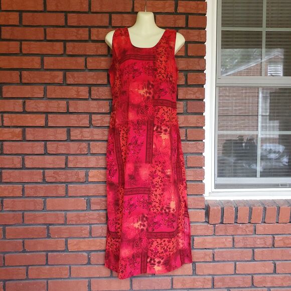 VTG R&K Originals Sleeveless Sheath Maxi Dress 4P Red Floral Y2K 90s Tie Back - Picture 1 of 10